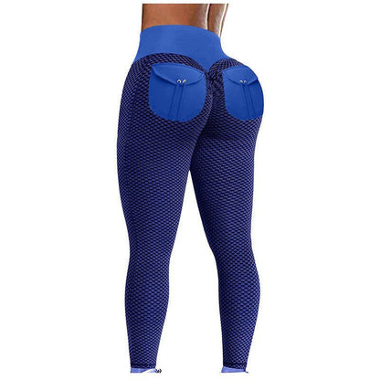 LovelyRLovely LovelyRLovely High Waist Hip-lift Honeyc Blue / L LovelyRLovely High Waist Hip-lift Honeycomb Yoga Pants With Pocket