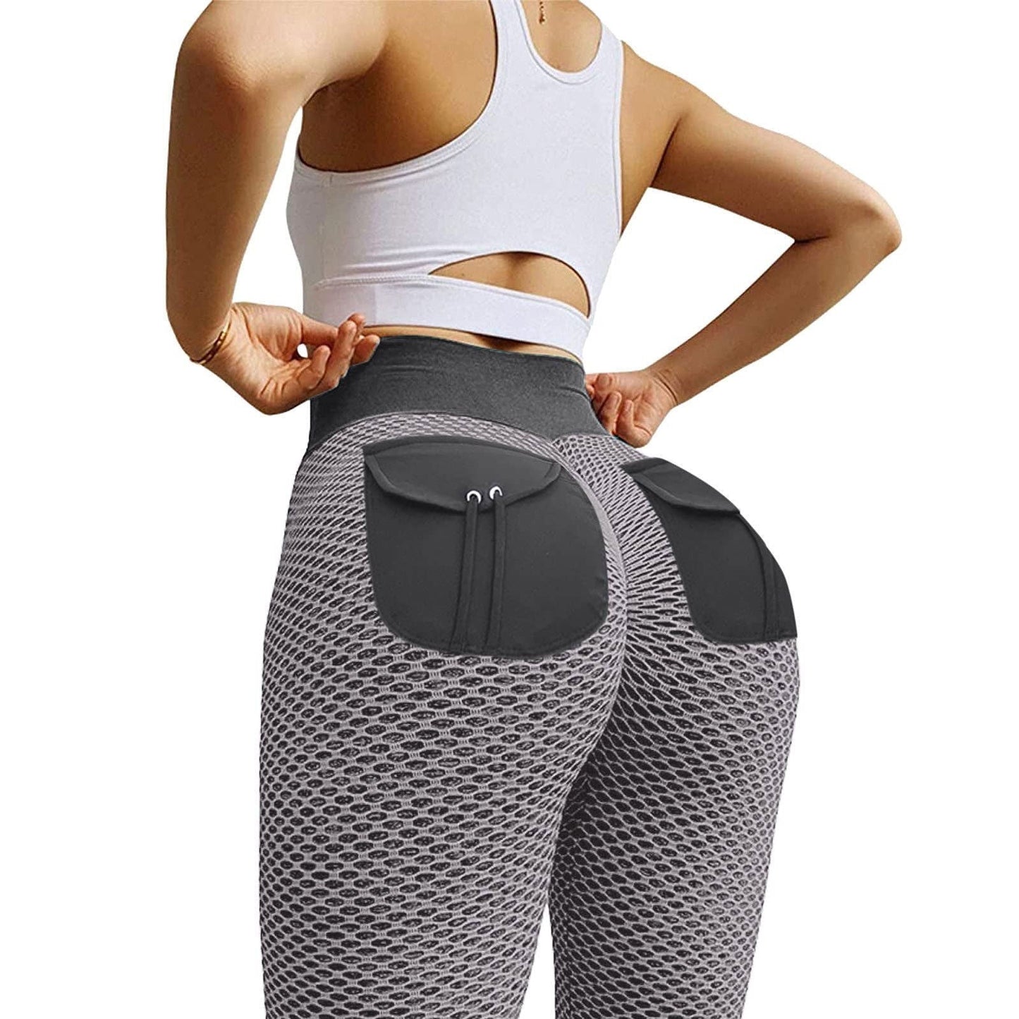 LovelyRLovely LovelyRLovely High Waist Hip-lift Honeyc Grey / L LovelyRLovely High Waist Hip-lift Honeycomb Yoga Pants With Pocket