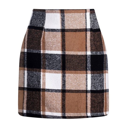 LovelyRLovely LovelyRLovely High-waisted Plaid Pencil Brown / 2xl LovelyRLovely High-waisted Plaid Pencil Wool Mini Skirt