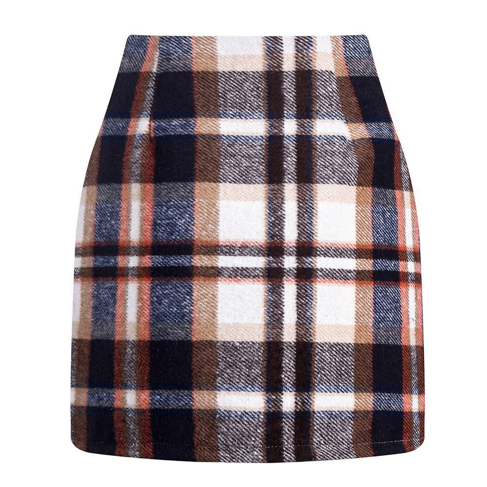 LovelyRLovely LovelyRLovely High-Waisted Plaid Wool Mi Brown / 2XL LovelyRLovely High-Waisted Plaid Wool Mini Skirt