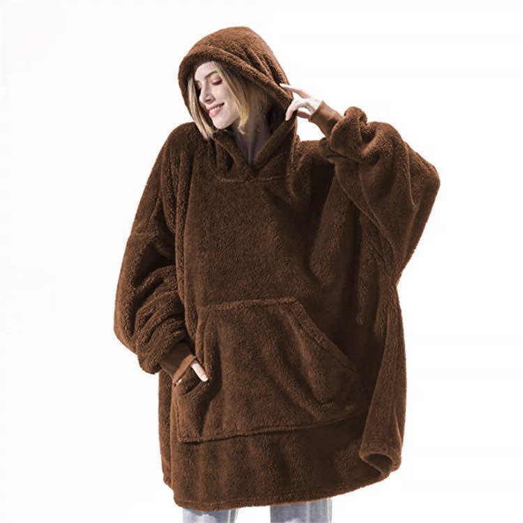 LovelyRLovely LovelyRLovely Hoodie Loose Double-Sided Coffee / One size LovelyRLovely Hoodie Loose Double-Sided Fleece Wearable Blanket