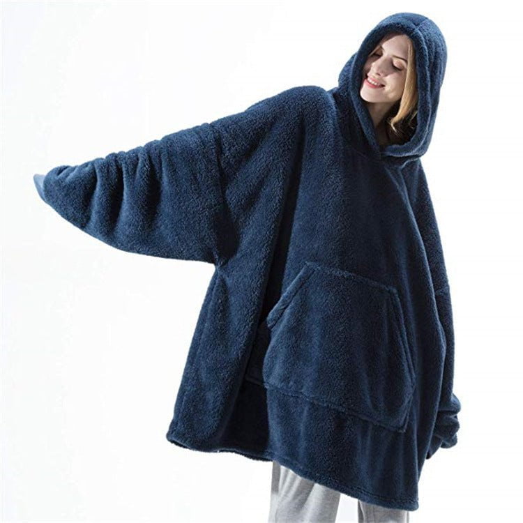 LovelyRLovely LovelyRLovely Hoodie Loose Double-Sided Navy Blue / One size LovelyRLovely Hoodie Loose Double-Sided Fleece Wearable Blanket