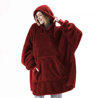 LovelyRLovely LovelyRLovely Hoodie Loose Double-Sided Wine Red / One size LovelyRLovely Hoodie Loose Double-Sided Fleece Wearable Blanket