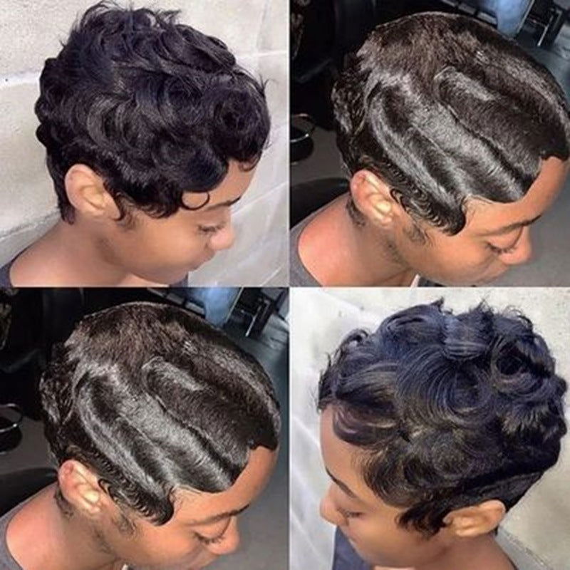 LovelyRLovely LovelyRLovely Human Hair Deep Wave Pixie Black LovelyRLovely Human Hair Deep Wave Pixie Cut Bob Wig