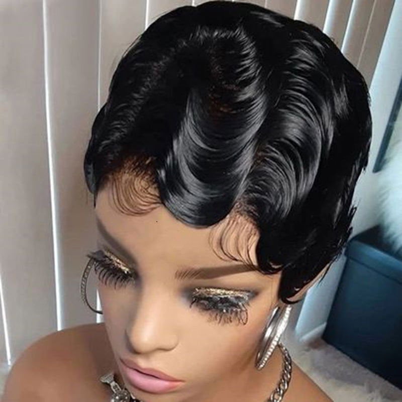 LovelyRLovely LovelyRLovely Human Hair Deep Wave Pixie Black LovelyRLovely Human Hair Deep Wave Pixie Cut Bob Wig