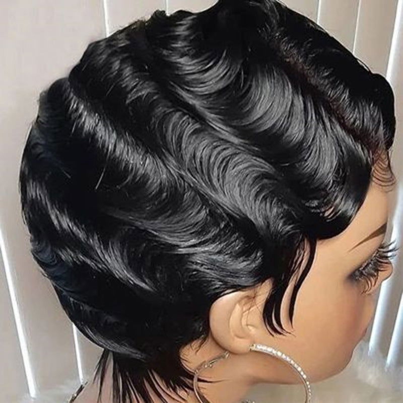 LovelyRLovely LovelyRLovely Human Hair Deep Wave Pixie Black LovelyRLovely Human Hair Deep Wave Pixie Cut Bob Wig