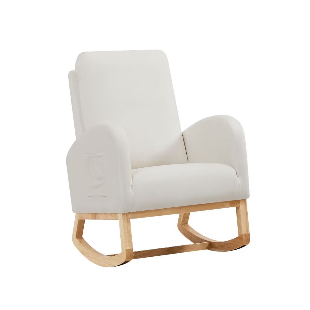 LovelyRLovely LovelyRLovely JA505 Beige Velvet Rocking White LovelyRLovely JA505 Beige Velvet Rocking Chair