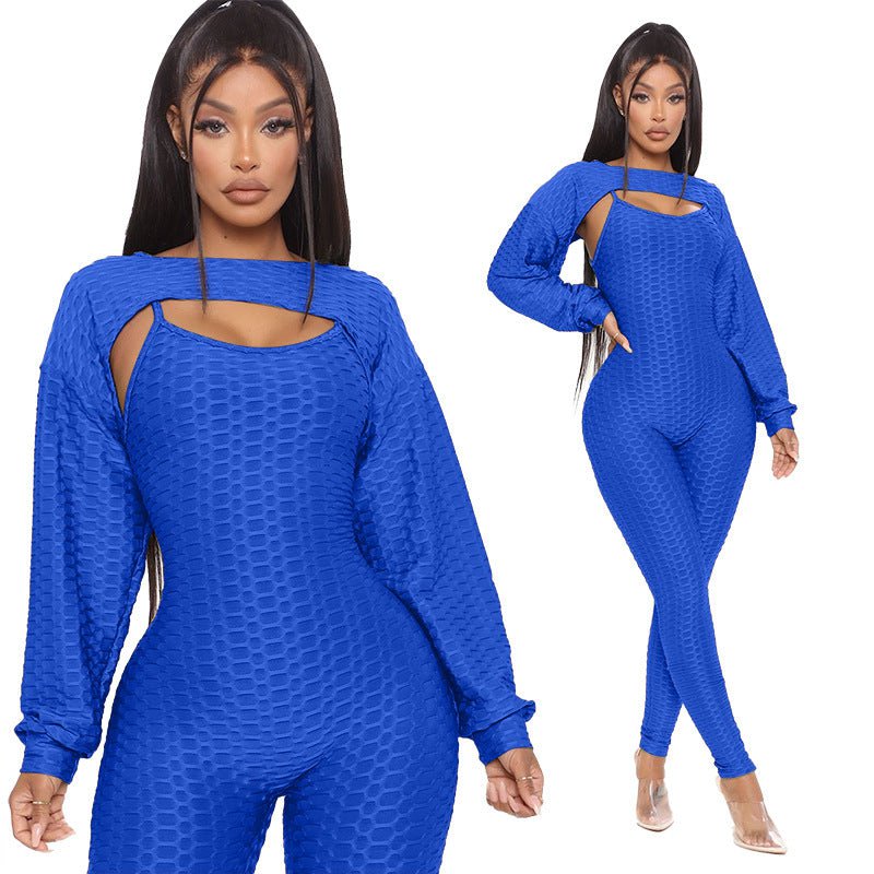 LovelyRLovely LovelyRLovely Jacquard Lantern Long Slee Blue / 2XL LovelyRLovely Jacquard Lantern Long Sleeve Top And Jumpsuit Suit