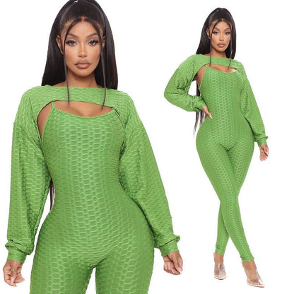 LovelyRLovely LovelyRLovely Jacquard Lantern Long Slee Green / 2XL LovelyRLovely Jacquard Lantern Long Sleeve Top And Jumpsuit Suit