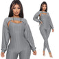 LovelyRLovely LovelyRLovely Jacquard Lantern Long Slee Grey / 2XL LovelyRLovely Jacquard Lantern Long Sleeve Top And Jumpsuit Suit