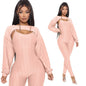 LovelyRLovely LovelyRLovely Jacquard Lantern Long Slee Pink / 2XL LovelyRLovely Jacquard Lantern Long Sleeve Top And Jumpsuit Suit