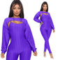 LovelyRLovely LovelyRLovely Jacquard Lantern Long Slee Purple / 2XL LovelyRLovely Jacquard Lantern Long Sleeve Top And Jumpsuit Suit