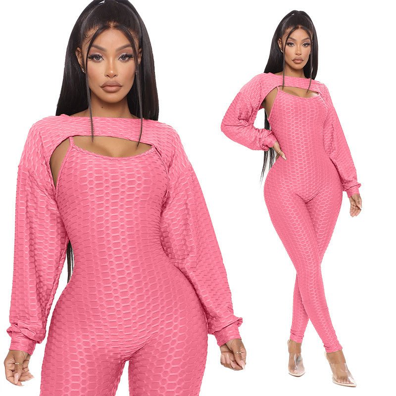 LovelyRLovely LovelyRLovely Jacquard Lantern Long Slee Rose Red / 2XL LovelyRLovely Jacquard Lantern Long Sleeve Top And Jumpsuit Suit