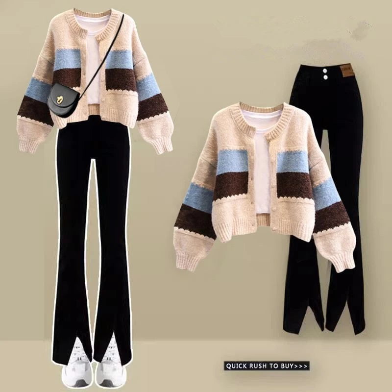 LovelyRLovely LovelyRLovely Knitted Sweater Jacket+jeans 2pcs Suit LovelyRLovely Knitted Sweater Jacket+jeans 2pcs Suit