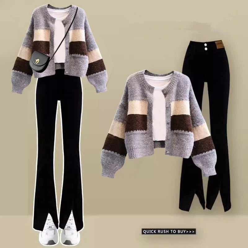 LovelyRLovely LovelyRLovely Knitted Sweater Jacket+jeans 2pcs Suit LovelyRLovely Knitted Sweater Jacket+jeans 2pcs Suit