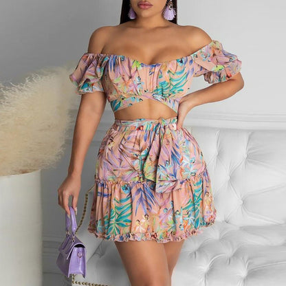 LovelyRLovely LovelyRLovely Lace-Up Floral Women's Two LovelyRLovely Lace-Up Floral Women's Two Piece Set