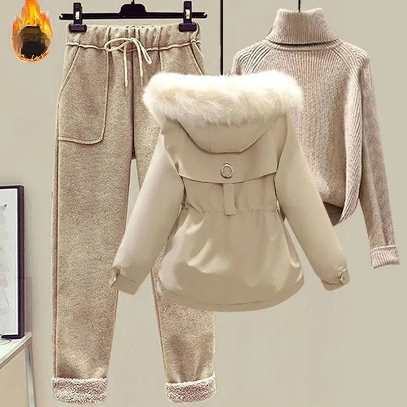 LovelyRLovely LovelyRLovely Lamb Wool 3pcs Sweater & P Beige 3pc x 1sets / S LovelyRLovely Lamb Wool 3pcs Sweater & Pants Set