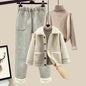 LovelyRLovely LovelyRLovely Lamb Wool 3pcs Sweater & P White Apricot Gray / 3XL LovelyRLovely Lamb Wool 3pcs Sweater & Pants Set