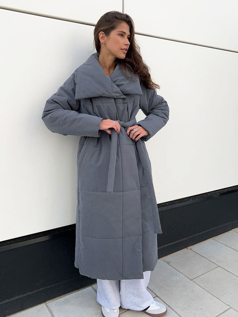 LovelyRLovely LovelyRLovely Lapel Long Winter Jacket W Dark Grey / L LovelyRLovely Lapel Long Winter Jacket With Pockets