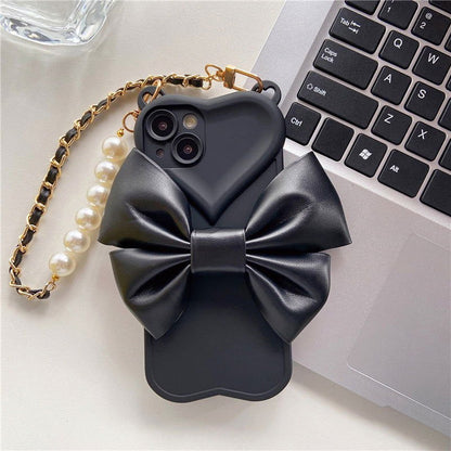 LovelyRLovely LovelyRLovely Leather Bow Hand Chain Pho Black / IPhone X LovelyRLovely Leather Bow Hand Chain Phonecase For IPhone13promax