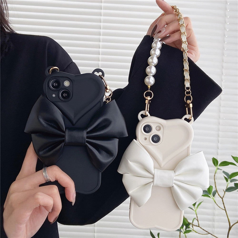 LovelyRLovely LovelyRLovely Leather Bow Hand Chain Pho LovelyRLovely Leather Bow Hand Chain Phonecase For IPhone13promax