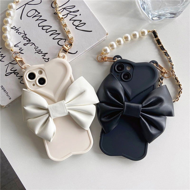 LovelyRLovely LovelyRLovely Leather Bow Hand Chain Pho LovelyRLovely Leather Bow Hand Chain Phonecase For IPhone13promax