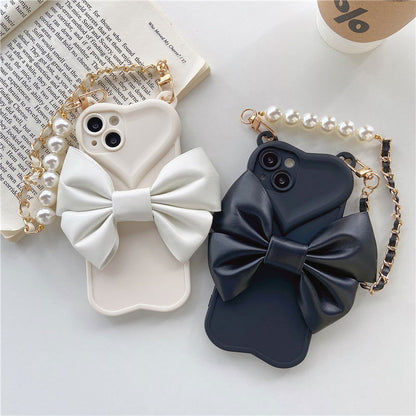 LovelyRLovely LovelyRLovely Leather Bow Hand Chain Pho LovelyRLovely Leather Bow Hand Chain Phonecase For IPhone13promax