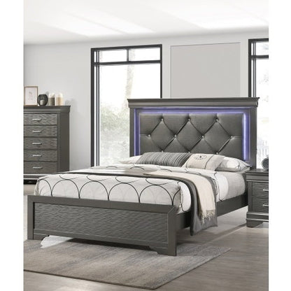 LovelyRLovely LovelyRLovely LED Leather Tufted Bedfram Dark Gray LovelyRLovely LED Leather Tufted Bedframe + Headboard