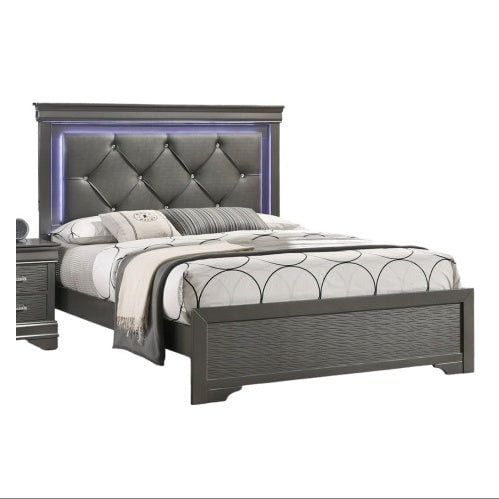 LovelyRLovely LovelyRLovely LED Leather Tufted Bedfram Dark Gray LovelyRLovely LED Leather Tufted Bedframe + Headboard