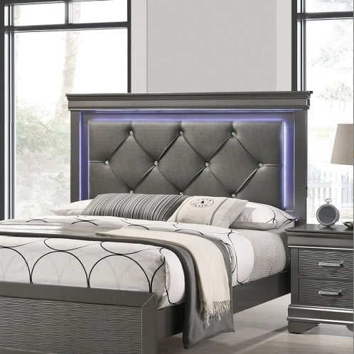 LovelyRLovely LovelyRLovely LED Leather Tufted Bedfram Dark Gray LovelyRLovely LED Leather Tufted Bedframe + Headboard