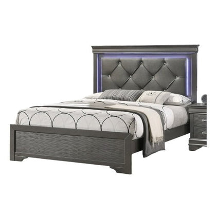 LovelyRLovely LovelyRLovely LED Leather Tufted Bedfram Dark Gray LovelyRLovely LED Leather Tufted Bedframe + Headboard