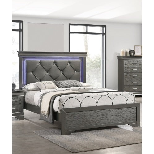 LovelyRLovely LovelyRLovely LED Leather Tufted Bedfram Dark Gray LovelyRLovely LED Leather Tufted Bedframe + Headboard