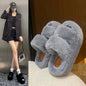 LovelyRLovely LovelyRLovely Leisure Fleece-lined Platf Gray / 35 LovelyRLovely Leisure Fleece-lined Platform Slippers