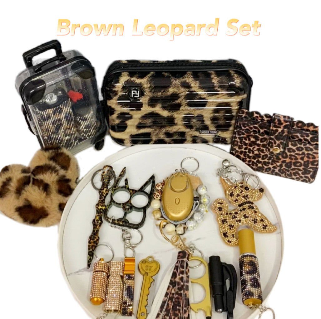 LovelyRLovely LovelyRLovely Leopard Print Self Defence Brown LovelyRLovely Leopard Print Self Defence Keychain Set