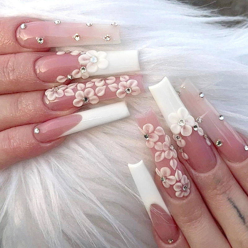 LovelyRLovely LovelyRLovely Long Ballet Diamond French Z688 Diamond Flower Glue LovelyRLovely Long Ballet Diamond French Nails