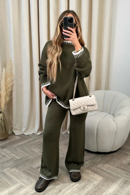 LovelyRLovely LovelyRLovely Long-sleeved Top & Loose S Army Green / L LovelyRLovely Long-sleeved Top & Loose Straight Pants Set