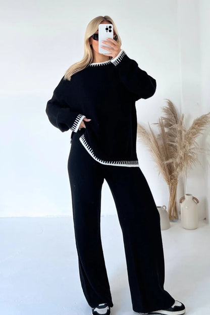 LovelyRLovely LovelyRLovely Long-sleeved Top & Loose S Black / L LovelyRLovely Long-sleeved Top & Loose Straight Pants Set