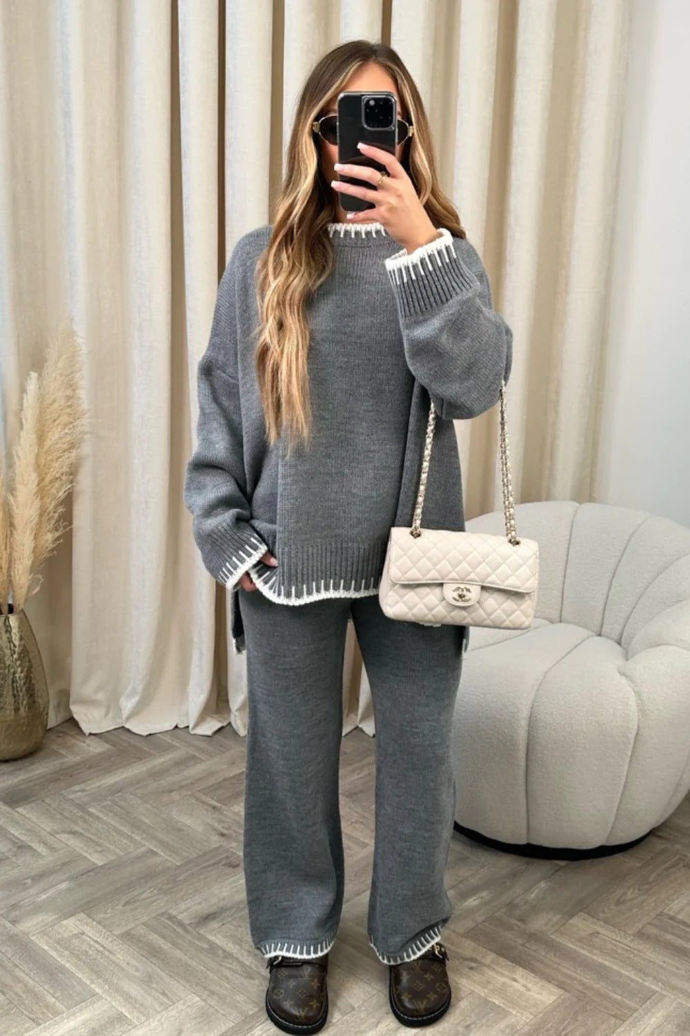 LovelyRLovely LovelyRLovely Long-sleeved Top & Loose S Gray / L LovelyRLovely Long-sleeved Top & Loose Straight Pants Set