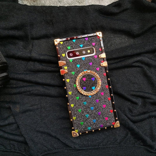 LovelyRLovely LovelyRLovely Love Glitter Square Silico Bright Black Plus Bracket / Note10 LovelyRLovely Love Glitter Square Silicone Phone Case