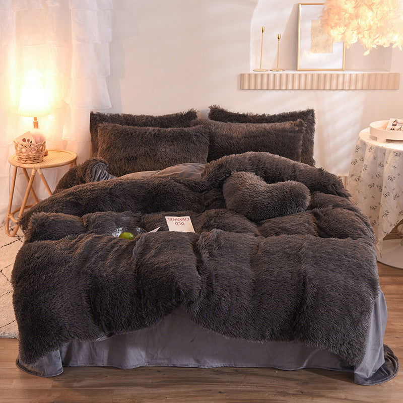 LovelyRLovely LovelyRLovely Luxury Thick Fleece Duvet Dark Grey / 1.5M LovelyRLovely Luxury Thick Fleece Duvet Cover With Pillowcases