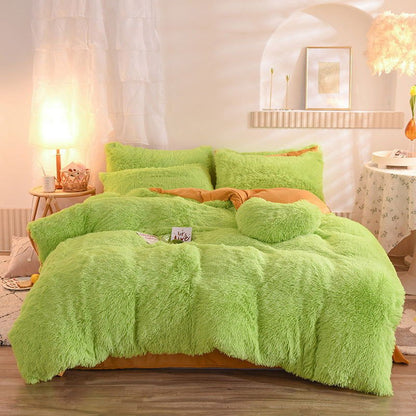 LovelyRLovely LovelyRLovely Luxury Thick Fleece Duvet Green / 1.5M LovelyRLovely Luxury Thick Fleece Duvet Cover With Pillowcases