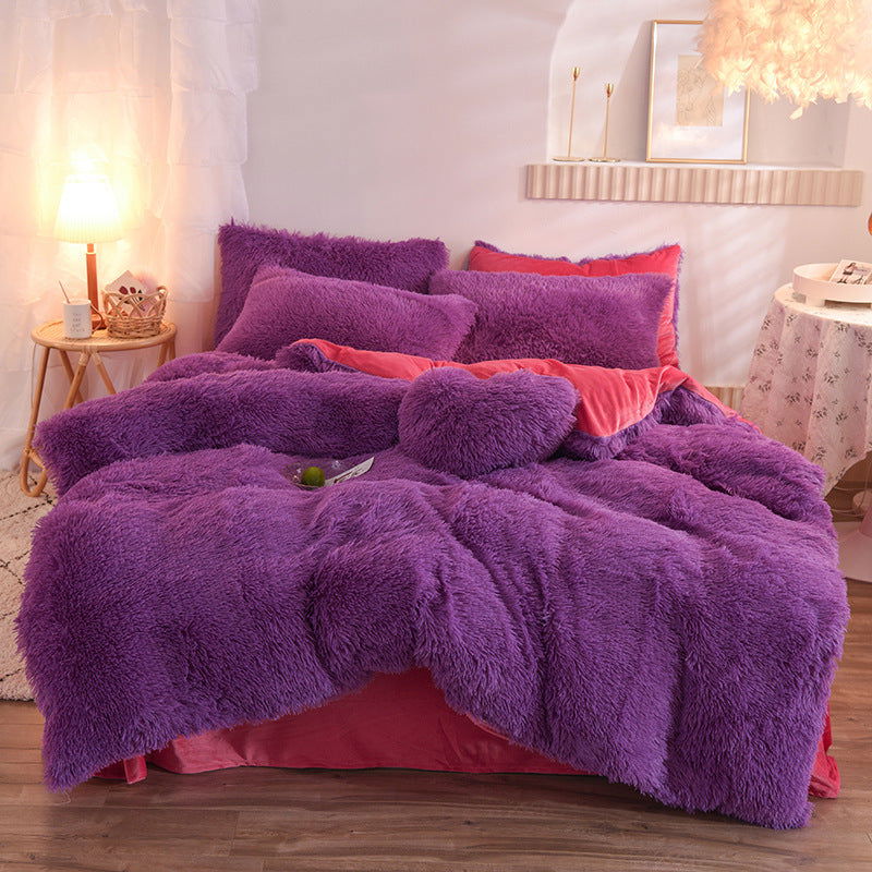 LovelyRLovely LovelyRLovely Luxury Thick Fleece Duvet Purple / 1.5M LovelyRLovely Luxury Thick Fleece Duvet Cover With Pillowcases