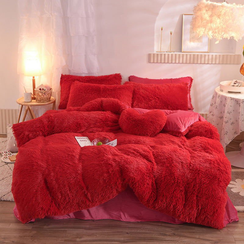 LovelyRLovely LovelyRLovely Luxury Thick Fleece Duvet Red / 1.5M LovelyRLovely Luxury Thick Fleece Duvet Cover With Pillowcases