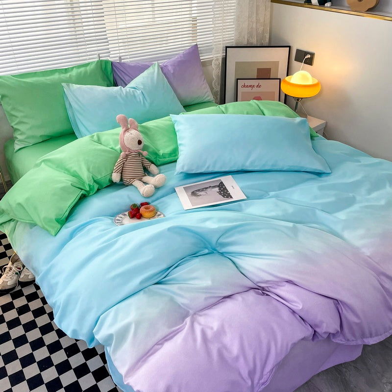 LovelyRLovely LovelyRLovely Macaron Washed Cotton Grad Purple Green / 1.2M 3PCS Set LovelyRLovely Macaron Washed Cotton Gradient Duvet Set