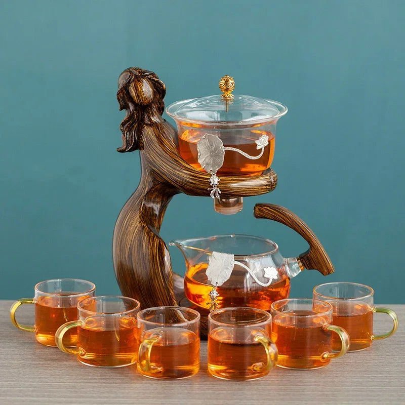 LovelyRLovely LovelyRLovely Maid Semi-automatic Heat-resistant Glass Holder Base Tea Infusers Set