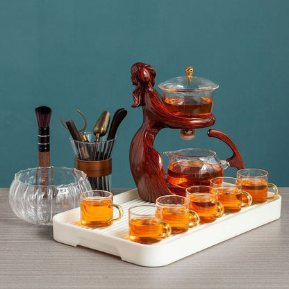 LovelyRLovely LovelyRLovely Maid Semi-automatic Heat-resistant Glass Holder Base Tea Infusers Set