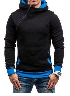 LovelyRLovely LovelyRLovely Men Oblique Zipper Hoodie L / Black with blue LovelyRLovely Men Oblique Zipper Hoodie