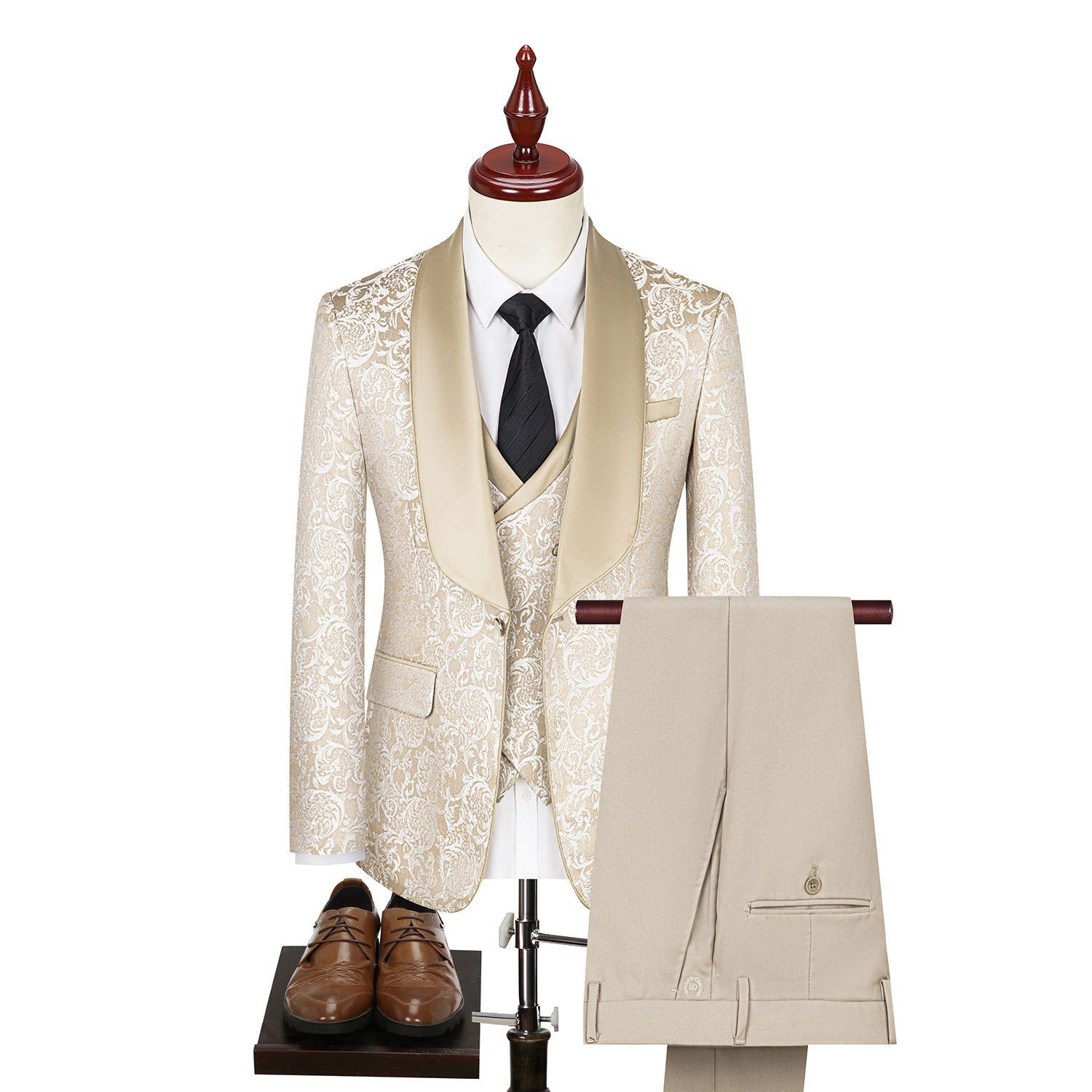 LovelyRLovely LovelyRLovely Men's Jacquard Suit Beige / 44 LovelyRLovely Men's Jacquard Suit