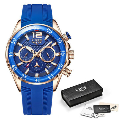 LovelyRLovely LovelyRLovely Men's Multi-function Quart Rose Golden Blue LovelyRLovely Men's Multi-function Quartz Watch