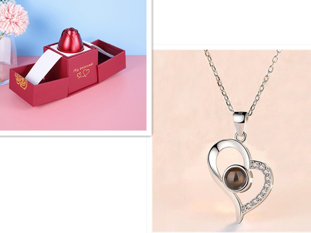 LovelyRLovely LovelyRLovely Metal Rose Necklace Gift B Silver B set LovelyRLovely Metal Rose Necklace Gift Box Set